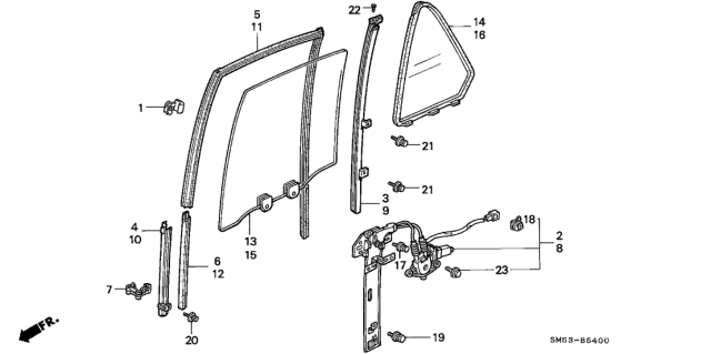 1993 Honda Accord Glass Assy., L. RR. Door (Aptech) Diagram for 73450-SM5-A00