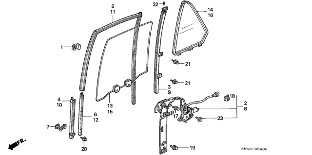 1992 Honda Accord Rear Door Glass Diagram