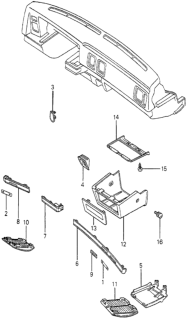 1980 Honda Prelude Emblem, Instrument Panel Molding Diagram for 66830-692-620