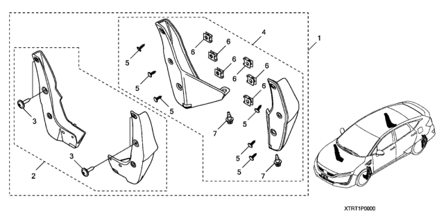 2019 Honda Clarity Electric Splash Guard Set Diagram