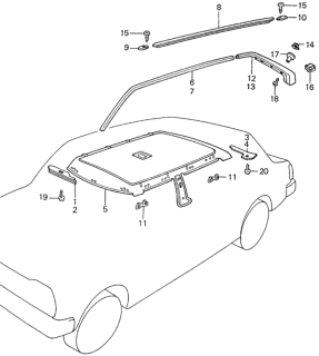 1982 Honda Civic 4 Door ** (1500) KH HMT Headliner Trim Diagram