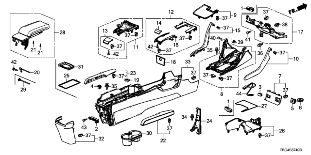 2017 Honda Civic Armrest Assembly (Type Z) Diagram for 83443-TBA-A01ZB