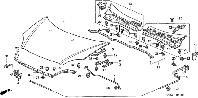 2004 Honda Civic Wire Assembly, Hood (Graphite Black) Diagram for 74130-S6D-G00ZB