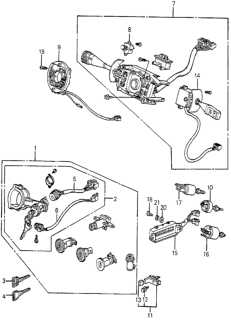 1982 Honda Accord Steering Wheel Switch - Lock Set Diagram