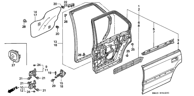 1990 Honda Accord Panel Comp R,RR Dr Diagram for 67510-SM4-505ZZ