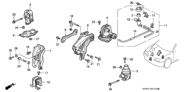 1994 Honda Accord 4 Door LX KL 4AT Engine Mounts Diagram