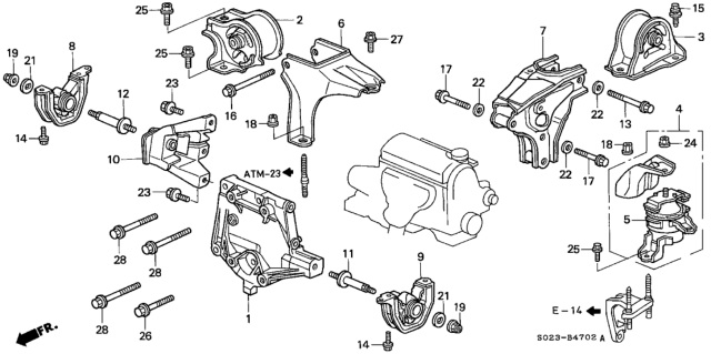 1999 Honda Civic Rubber, Transmission Mounting Diagram for 50805-S04-990