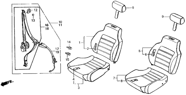 1986 Honda CRX Buckle Set, R. FR. *NH1L* (Takata) (BLACK) Diagram for 04813-SB2-A05ZC