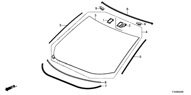 2020 Honda HR-V Molding, FR. Windshield Diagram for 73150-T7A-003