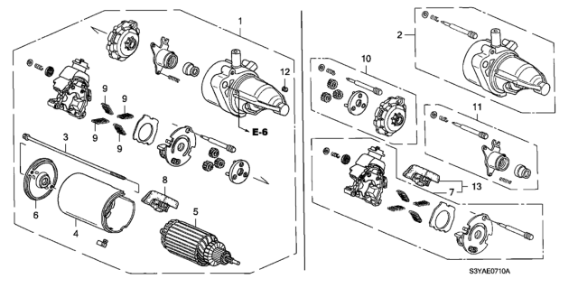 2006 Honda Insight Starter Motor Assembly Diagram for 31200-PHM-A02