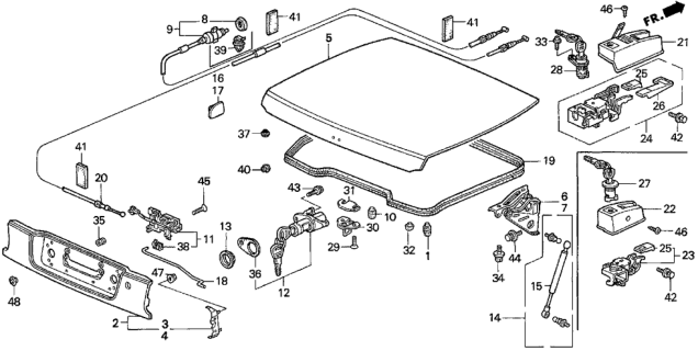1994 Honda Del Sol 2 Door V-TEC KA 5MT Trunk Lid Diagram
