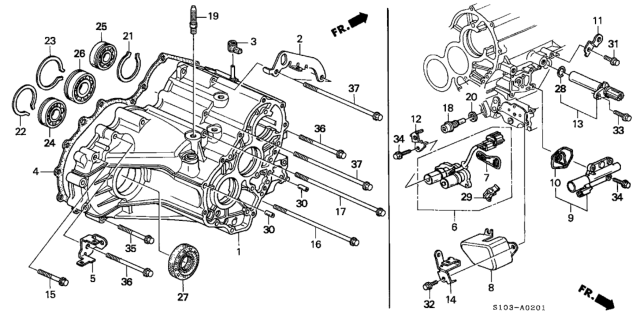 2000 Honda CR-V 5 Door LX (2WD) KA 4AT AT Transmission Housing Diagram