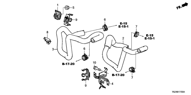 2017 Honda Ridgeline 4 Door RTL (2WD) KA 6AT Water Hose Diagram