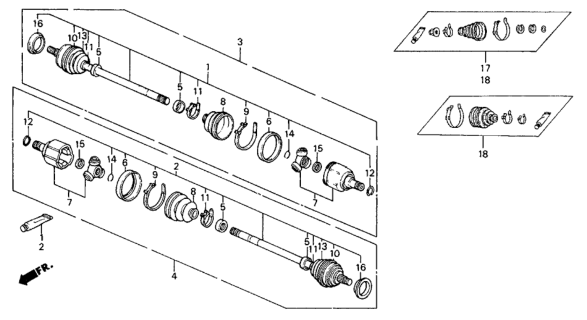 1990 Honda Civic 5 Door 4WD (1600) KA 5MT Rear Driveshaft 4WD Diagram
