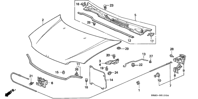 1993 Honda Civic Hinge, Passenger Side Hood Diagram for 60120-SR0-A00ZZ