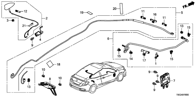 2016 Honda Civic Feeder Assembly, Antenna (Am/Fm) Diagram for 39160-TBG-A21