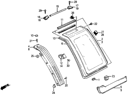 1987 Honda Civic Clip, RR. Pillar Molding Diagram for 90656-SB6-003