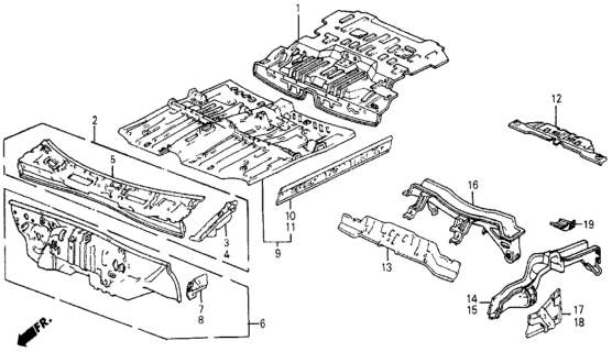 1987 Honda Civic Crossmember, RR. Floor Diagram for 70280-SD9-300ZZ