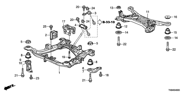 2015 Honda Odyssey Front Sub Frame - Rear Cross Beam Diagram