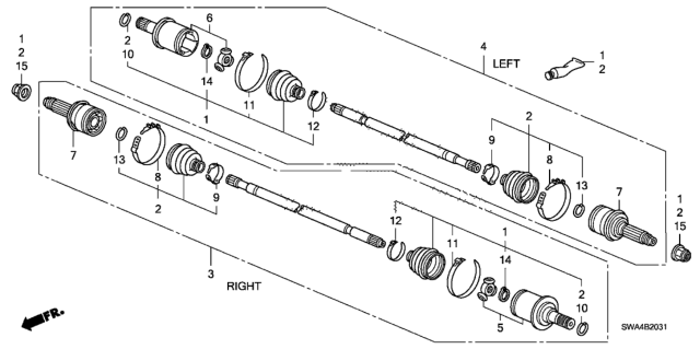 2008 Honda CR-V 5 Door EX-L (4WD NAVIGATION) KA 5AT Rear Driveshaft Diagram 2