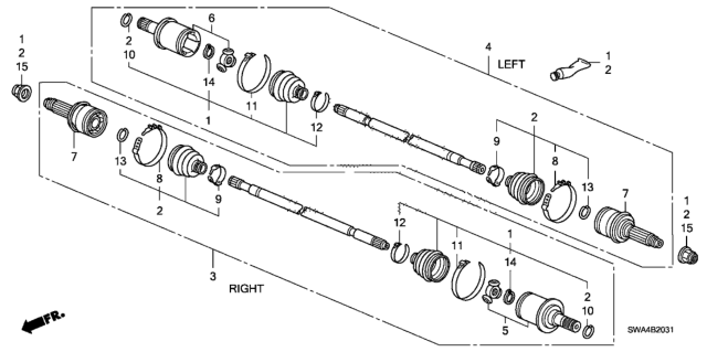 2007 Honda CR-V Driveshaft Assembly, Passenger Side Diagram for 42310-SXS-A01