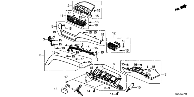 2018 Honda Accord Hybrid Instrument Panel Garnish (Passenger Side) Diagram
