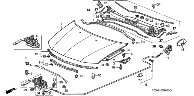 2004 Honda Odyssey Stay, Hood Opener Diagram for 74145-S0X-A00