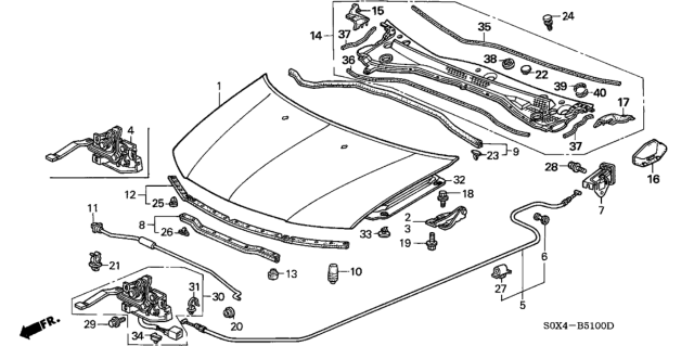 2004 Honda Odyssey Lock Assembly, Hood Diagram for 74120-S0X-506