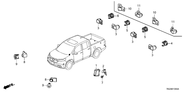 2019 Honda Ridgeline Sensor Assembly, Parking (Bumper Dark Gray) Diagram for 39680-T6Z-A01ZA