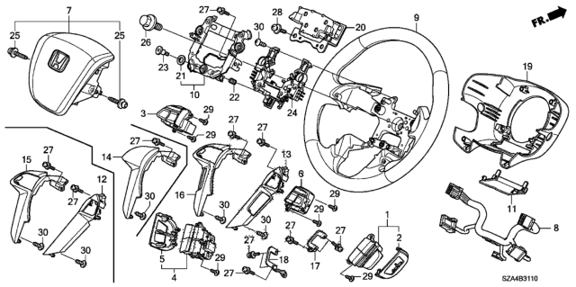 2013 Honda Pilot Body A, Steering Wheel (Graphite Black) Diagram for 78501-SZA-A81ZA