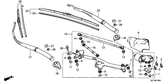 2012 Honda CR-Z Front Windshield Wiper Diagram