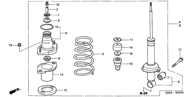 2004 Honda Civic Shock Absorber Assembly, Left Rear Diagram for 52620-S5B-A04