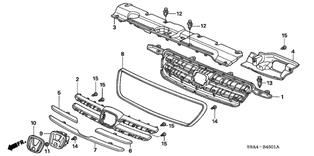 2005 Honda CR-V Base, Front Grille Top (Black) Diagram for 71122-S9A-A01