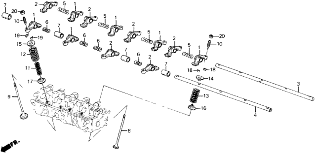 1989 Honda Prelude Shaft B, Valve Rocker Arm Diagram for 14636-PK1-000