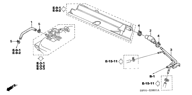2007 Honda Pilot 5 Door LX (2WD) KA 5AT Breather Tube Diagram