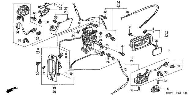 2005 Honda Element Handle Assembly, Right Rear Inside (Gray) Diagram for 72620-SCV-A01ZB