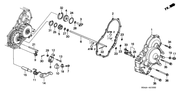 1999 Honda Civic AT Right Side Cover Diagram