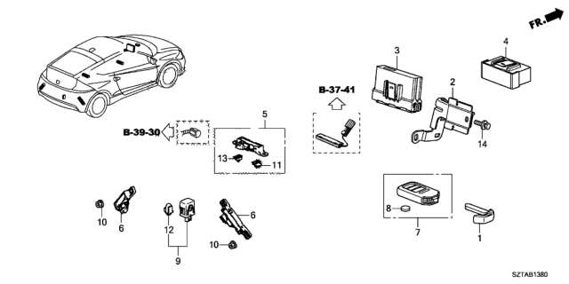 2016 Honda CR-Z Antenna Assembly, Interior Lf Diagram for 38387-SZT-003