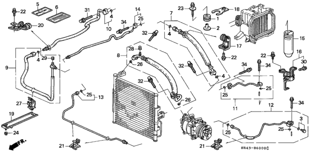 1994 Honda Civic A/C Hoses - Pipes Diagram