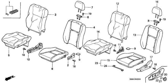 1999 Honda Civic Pad & Frame, R. FR. Seat-Back Diagram for 81122-S01-A01