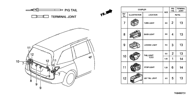 2017 Honda Odyssey 5 Door EX KA 6AT Electrical Connector (Rear) Diagram