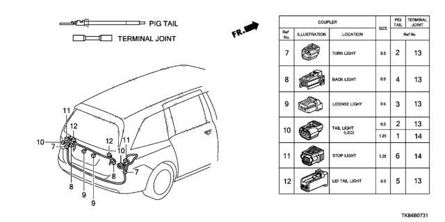 2014 Honda Odyssey Electrical Connector (Rear) Diagram