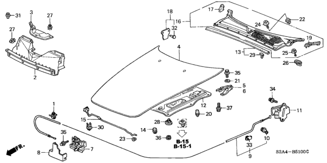 2000 Honda S2000 Clip, RR. Side Lining *NH167L* (GRAPHITE BLACK) Diagram for 91552-SH5-003ZF