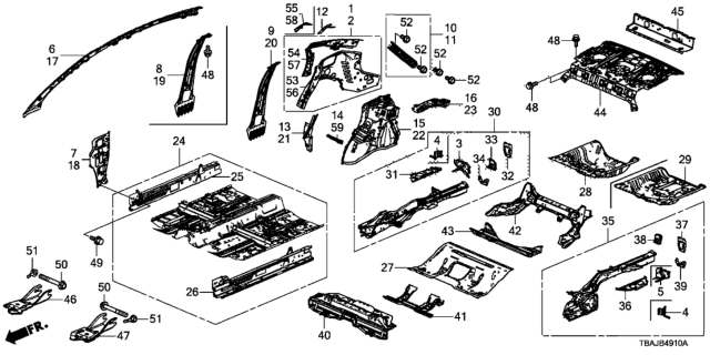 2019 Honda Civic 4 Door TOUR (TURBO) KL CVT Floor - Inner Panel Diagram