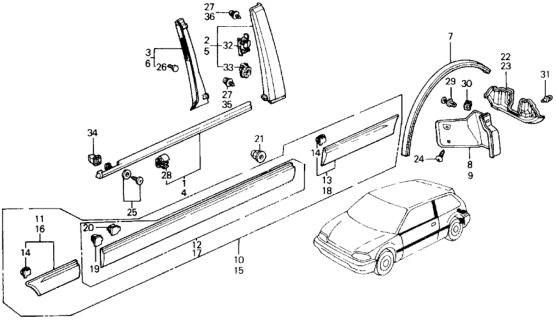 1990 Honda Civic Protector, L. FR. Fender Diagram for 75321-SH3-A02