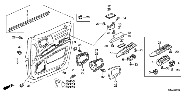 2014 Honda Ridgeline 4 Door RTS KA 5AT Front Door Lining Diagram