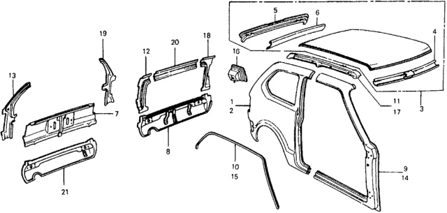 1978 Honda Civic 3 Door ** KL HMT Body Structure Components Diagram 2