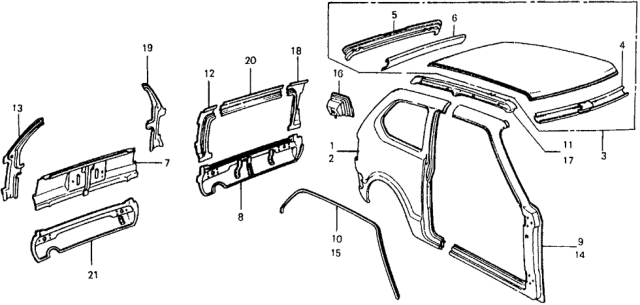 1979 Honda Civic Body Structure Components Diagram 2