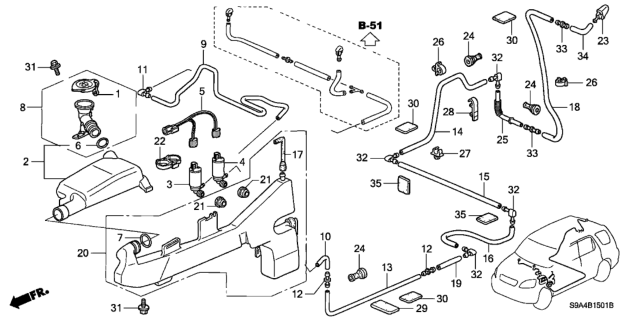 2004 Honda CR-V Nozzle Assembly, Windshield (Rear) Diagram for 76850-S9A-003