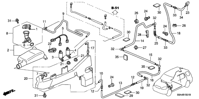 2004 Honda CR-V Motor, Front Washer Diagram for 76806-S6D-E01